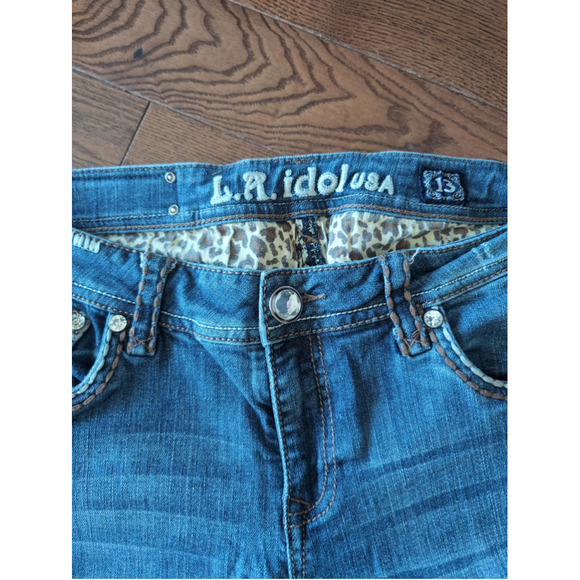 LA Idol Beaded Dainty Capri Pants Womens Sz 13 Lappered Print Rhinestone Y2K VTG - Picture 3 of 11